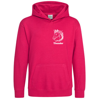 Personalisierter Hoodie Pferdegesicht Umriss Reiten Mädchen Kinder Reit Bauernhof Kusto...