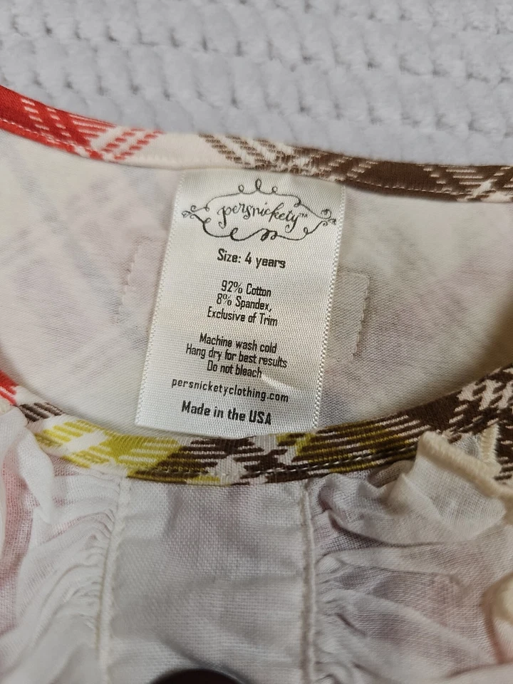 Persnickety Shirt Dress Girls Size 4 Ruffled Bottom Faux Button Front Plaid - Image 4 of 4