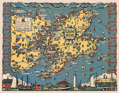 Pictorial Map of Cape Ann, Massachusetts Wall Art Poster Print Decor History