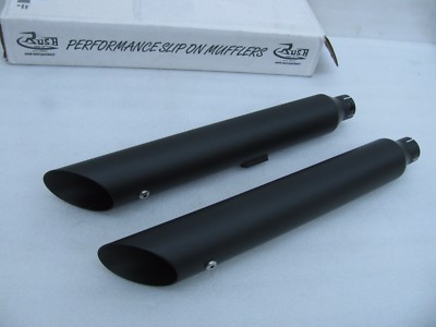 デルバッファ New Black RUSH Mufflers Slip Ons 26411-200 Harley Davidson Softail