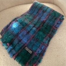 Blue Pink Plaid FOXFORD Mohair Wool Scarf 8 X 60  