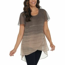 H by Halston Ombre Printed Chiffon Overlay Tunic Top Size XXS Iron A311464