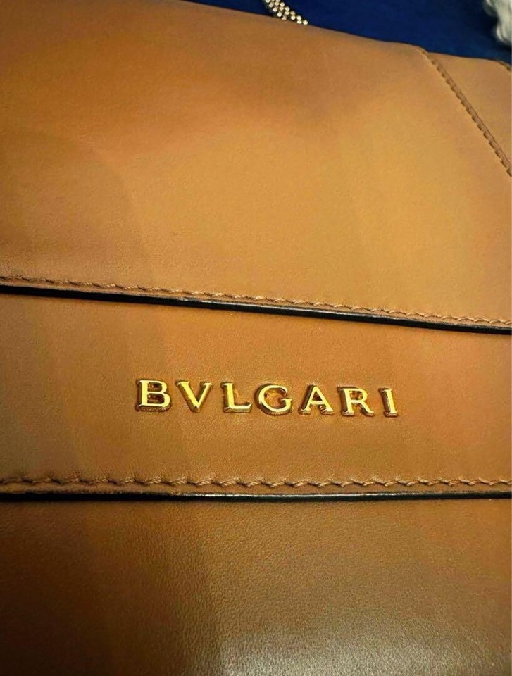BVLGARI Serpenti Forever Square Shoulder Bag Leather Brown w/Mirror