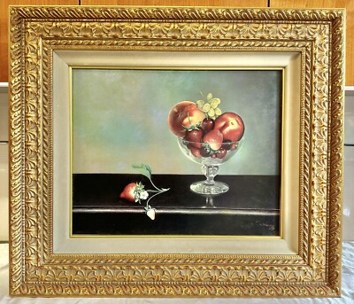 MAGNIFICENT O/B BOWL OF FRUITS PAINTING BY T. AMIRY CALIFORNIA ARTIST