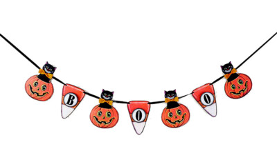 Halloween BOO Paper Banner Black Cat Jack O Lanterns Candy Corn 48'' Long New