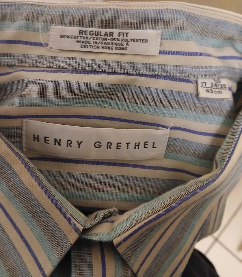 Henry Grethel Button Down Men's Striped Regular Fit 17 34/35 Cotton Blend - Image 2 of 3