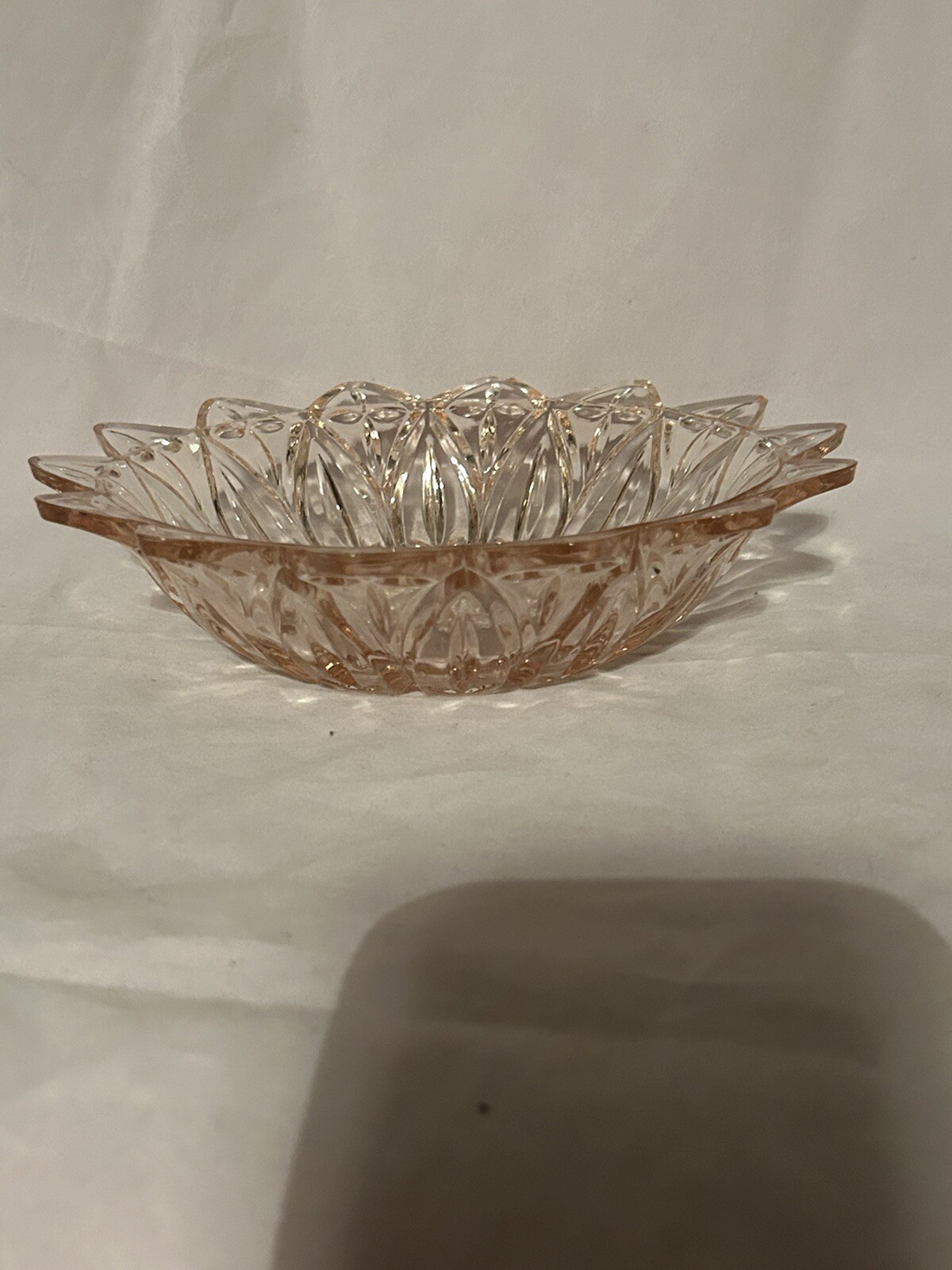 Vintage Federal Glass 14 Petal Pink 8 Inch Round Bowl with Small Chips