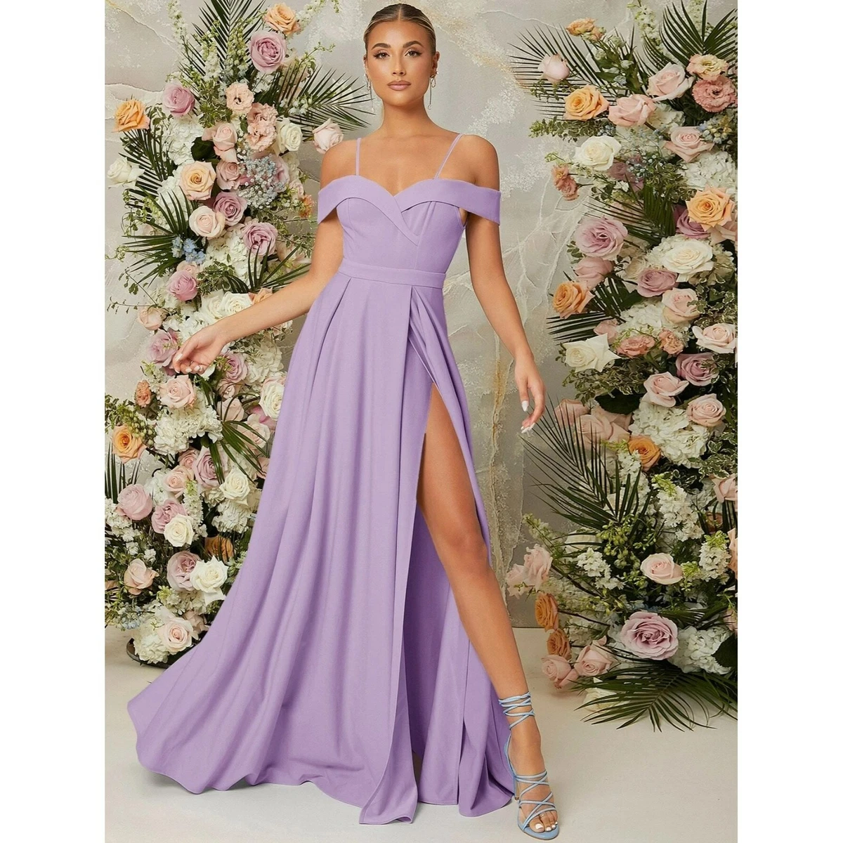 Belle Cold Shoulder Split Thigh Dress Lilac Purple Women s Sz 8 10