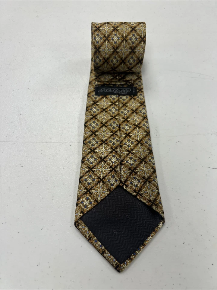Piattelli 男式棕色米色几何丝绸领带 185 美元 — 第 2/4 张图片