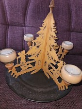 Kerzenständer, Laubsägearbeit, Holz, Waldfiguren, ohne  Teelichtadapter 