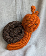 Handmade Crochet Snail Plush Stuffed Animal, Small 10 in, Orange  Brown