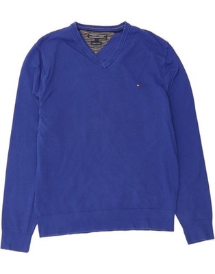 Tommy Hilfiger Herren V-Neck Pullover Sweater Large Blau Baumwolle FX07