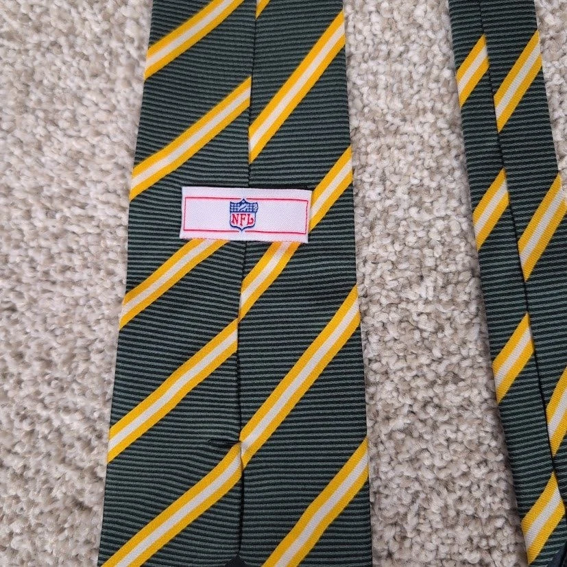 Corbata de seda Green Bay Packers NFL a rayas verde amarillo blanco para hombre Foto 3 de 4