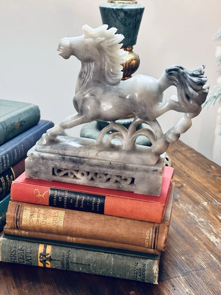 Escultura/estatua/figura de caballo de piedra de jabón tallada a mano Art Deco chino Foto 3 de 4