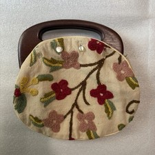 Vtg Bee Hive 1960s Bermuda Bag Wood Handle Interchangeable Embroidered Cover