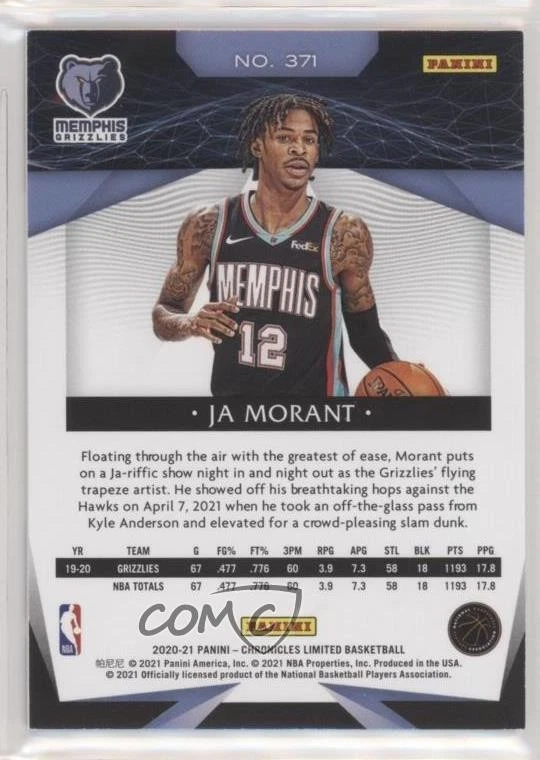 2020-21 Panini Chronicles Limited Red /75 Ja Morant #371 - Image 2 of 2
