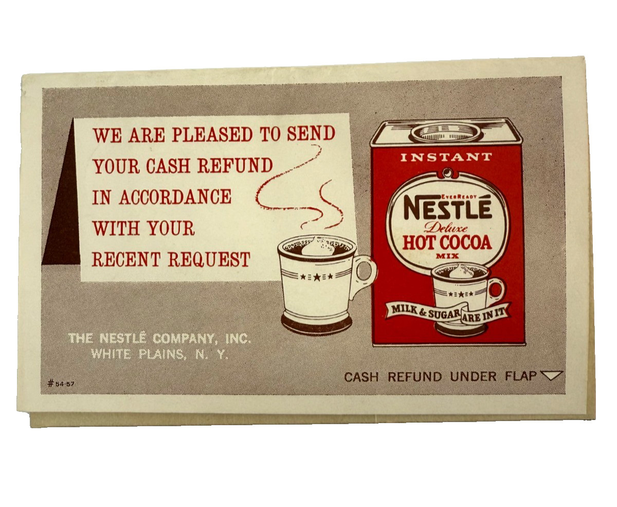Rare Vintage Nestle Hot Cocoa Refund Card 1950s Advertising Cash Refund Holder