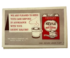 Rare Vintage Nestle Hot Cocoa Refund Card 1950s Advertising Cash Refund Holder
