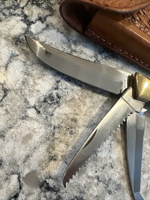 Browning Japan 3318F3 Pocket Knife 3 Blade With Sheath Clean