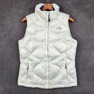 The North Face Aconcagua 550 Down Vest Womens Small White Blue Full Zip Puffer
