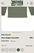 Jungmaven America Made Sierra Raglan Sweatshirt Spruce Green Size XL Hemp Cotton