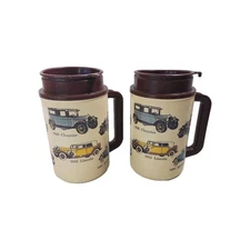 VINTAGE Thermo 22 Oz Travel Mug Classic Cars Whirley Industries Inc. Lot Of 2 