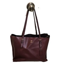 Coach Burgundy Pebbled Leather City Tote Missing Logo Hardware Shoulder Bag