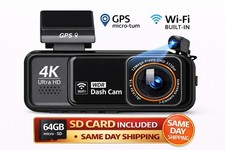 4K Dash Cam w/ GPS  WiFi  Rear Camera  64GB Included  Same-Day Shipping