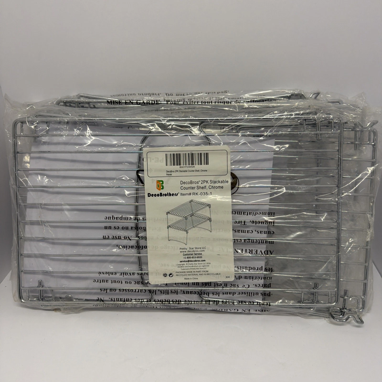 Decobros 2pk Stackable Folding Counter Shelf, Chrome 2 Sets Total Of 4- New