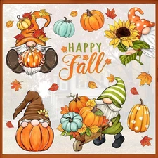 Mfault Happy Fall Gnome Window Clings 9 Sheets, Autumn Harvest 
