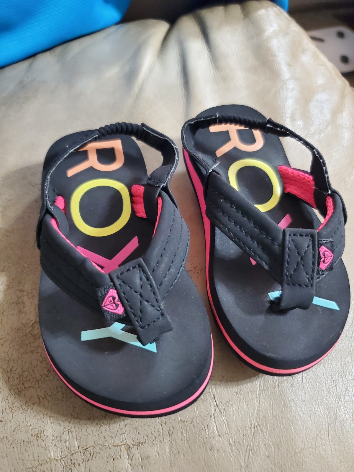 ROXY VISTA II Baby Flip Flop Sandals Black Pink Multicolor US 6 Slip On