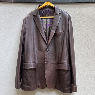 ETRO Ledersakko Gr. 54 -Lamm-Leder Sakko Jacke m Ziernähten Lammleder Lederjacke