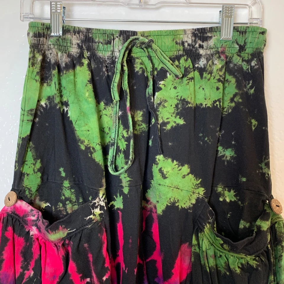 Harem Pants Tie Dye Cotton Womens One Size in Festival Black Lagenlook Hippie - Image 3 of 4