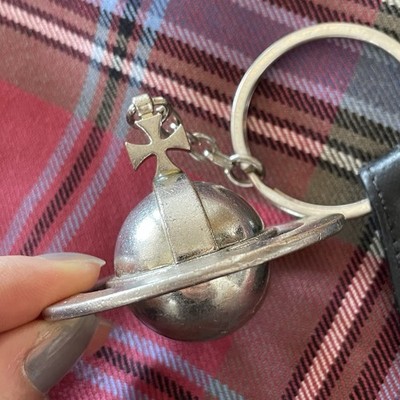 Vivienne Westwood 3D Orb Keychain Key Ring with black leather from