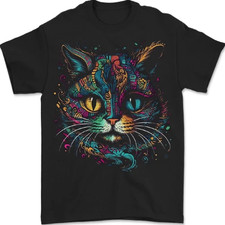 Multicoloured Tribal Fantasy Cat Womens Petite Cut T-Shirt Gift For Cat Lover