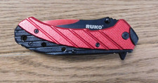 RUKO Stainless Steel Blade Black & Red Textured Handle Knife 193RD-CS New.