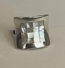 Vintage GSJ Sterling Silver Mother Of Pearl Square Checker Ring Size 6