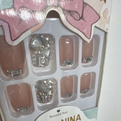 Nail Nina Press-On Nails Pink Silver 3D Shiny Square Full Cover Acrylic Set