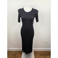 Reformation Black Ribbed Knit Sheath Midi Tencel Dress with Side Slit Women's XS