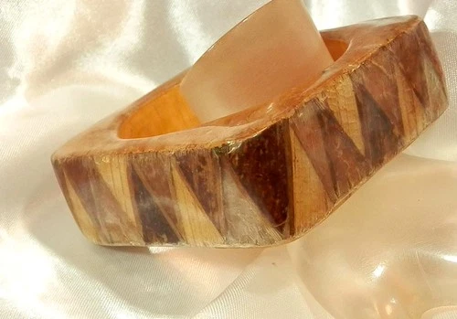 OOAK Large Chunky Wooden Vintage 1970's Very COOOL Unique Bracelet 684my9