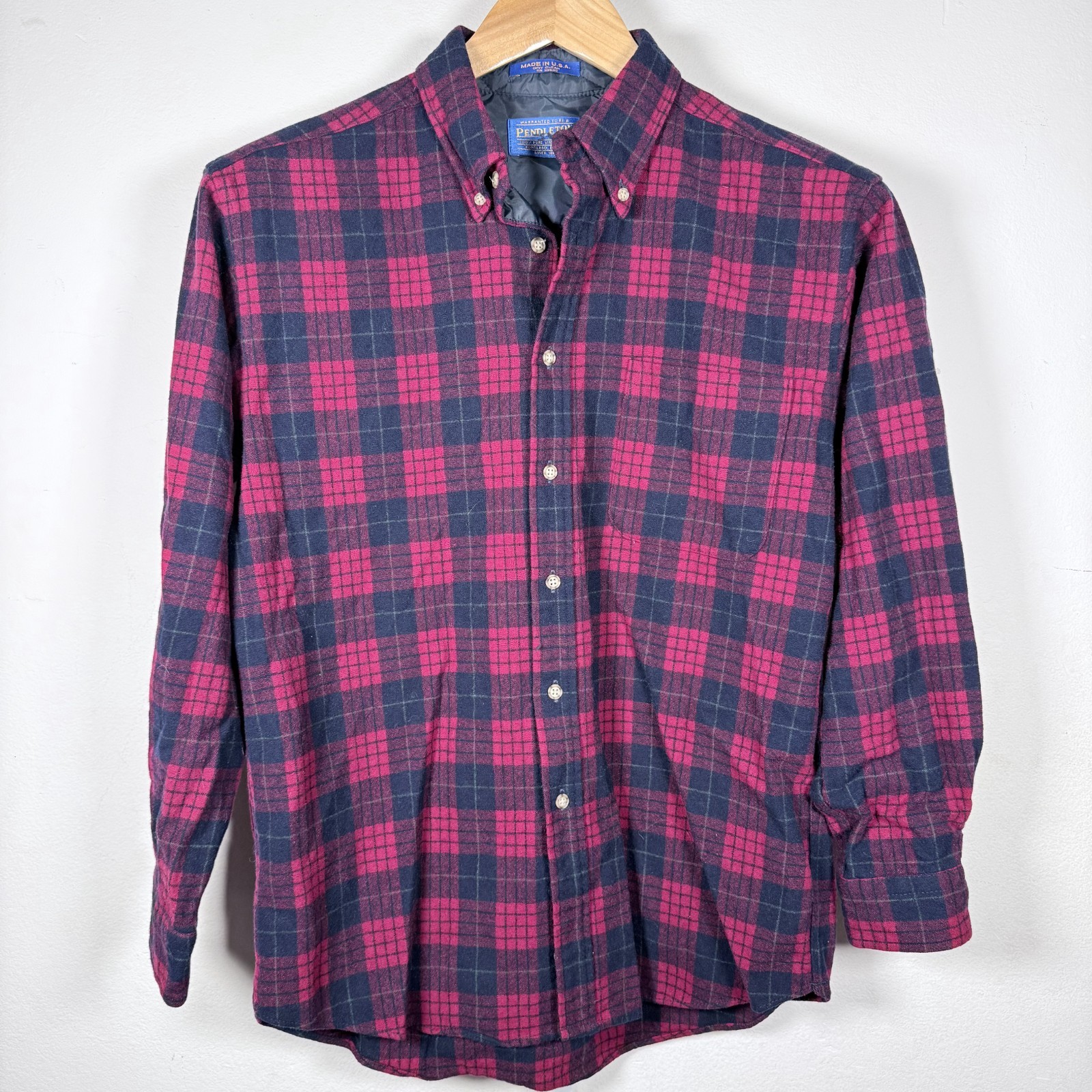 Pendleton Button-Down Shirt Red Blue Plaid Pure V… - image 1