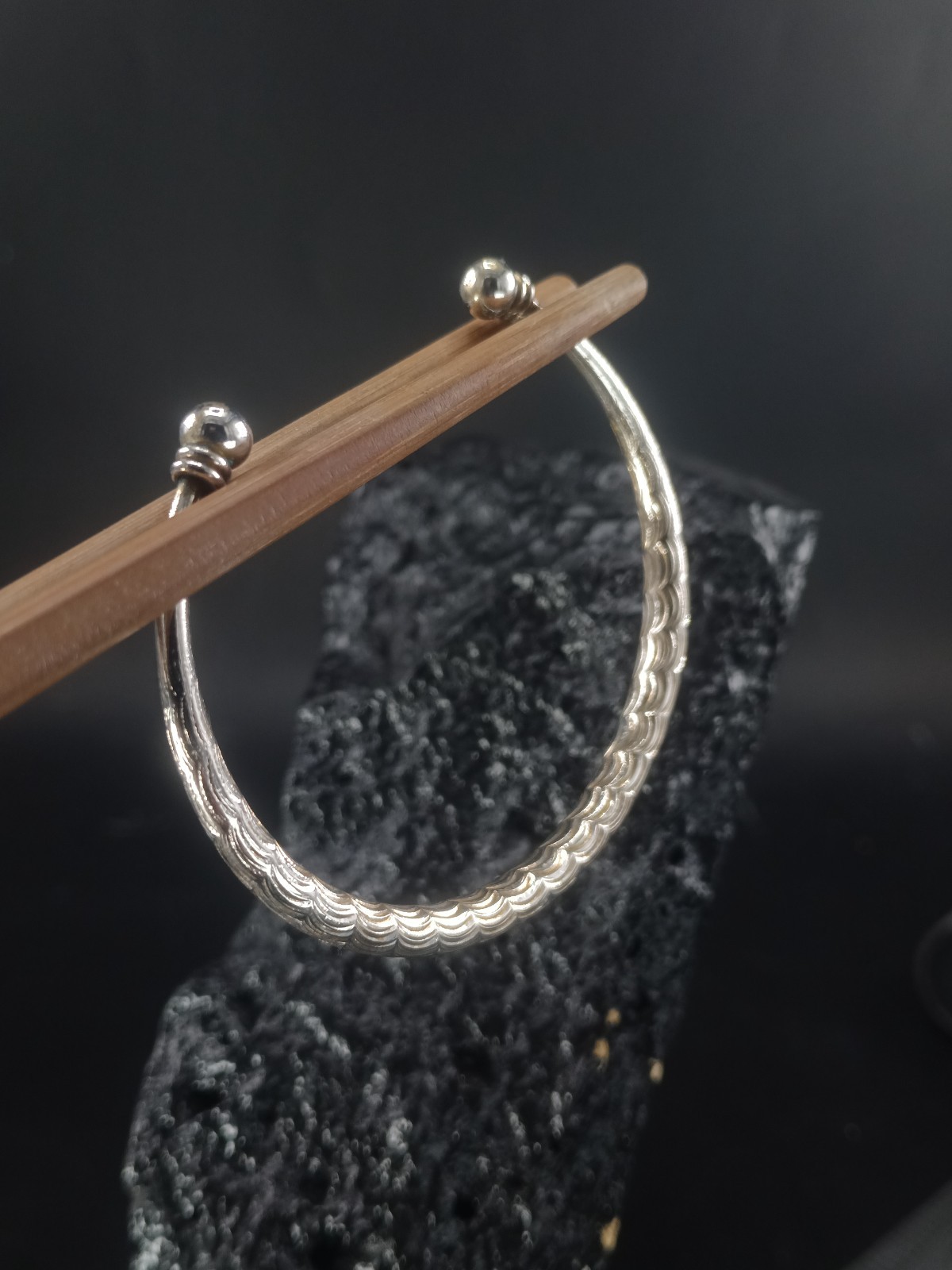 Sterling Silver Torque Bangle Engraved Vintage So… - image 2