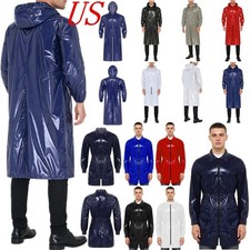 US Mens Waterproof Rain Jacket Long Sleeve Front Zip-up Raincoat for Work Hiking
