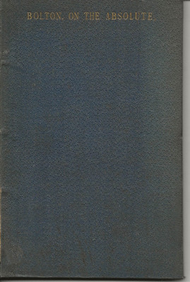 M.P.W. Bolton. A Letter...Concerning the Doctrine of Hamilton and Mansel. 1863