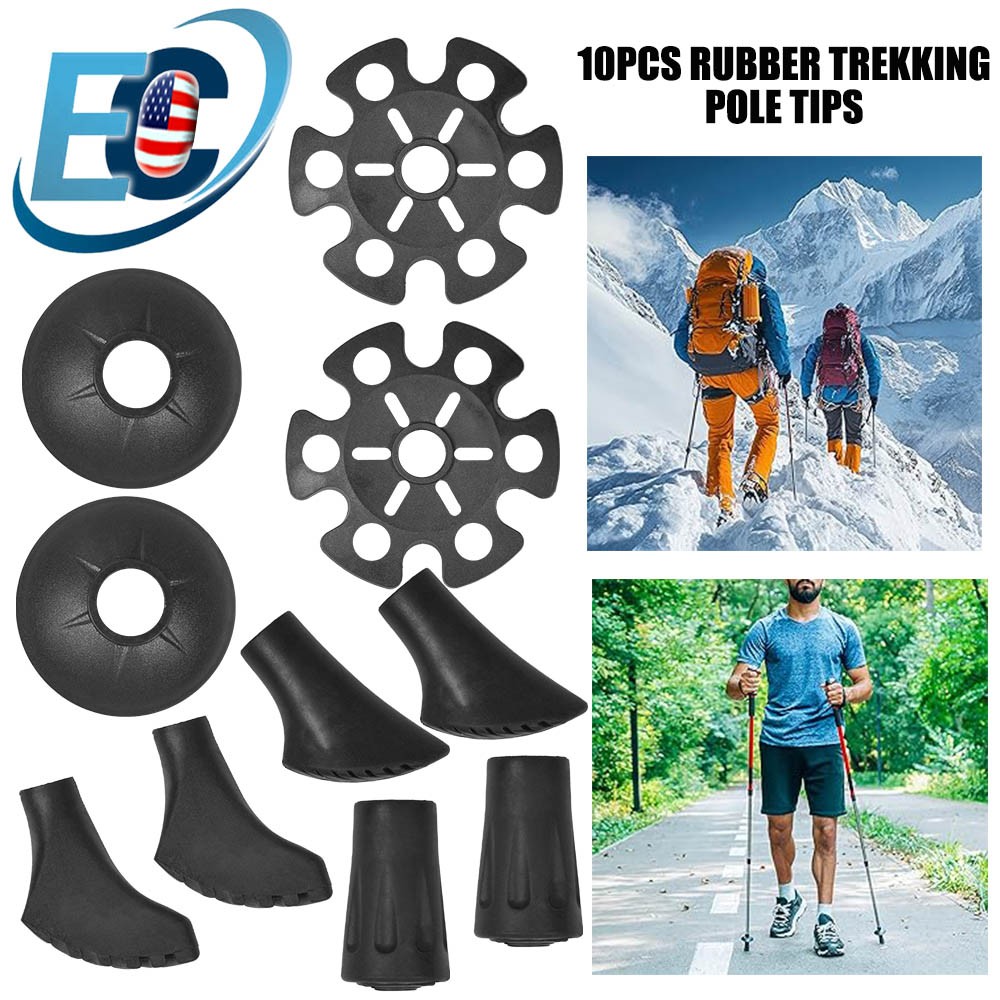 10PCS Trekking Pole Tips Accessories Set Hiking Stick Tip Protectors  Replacement