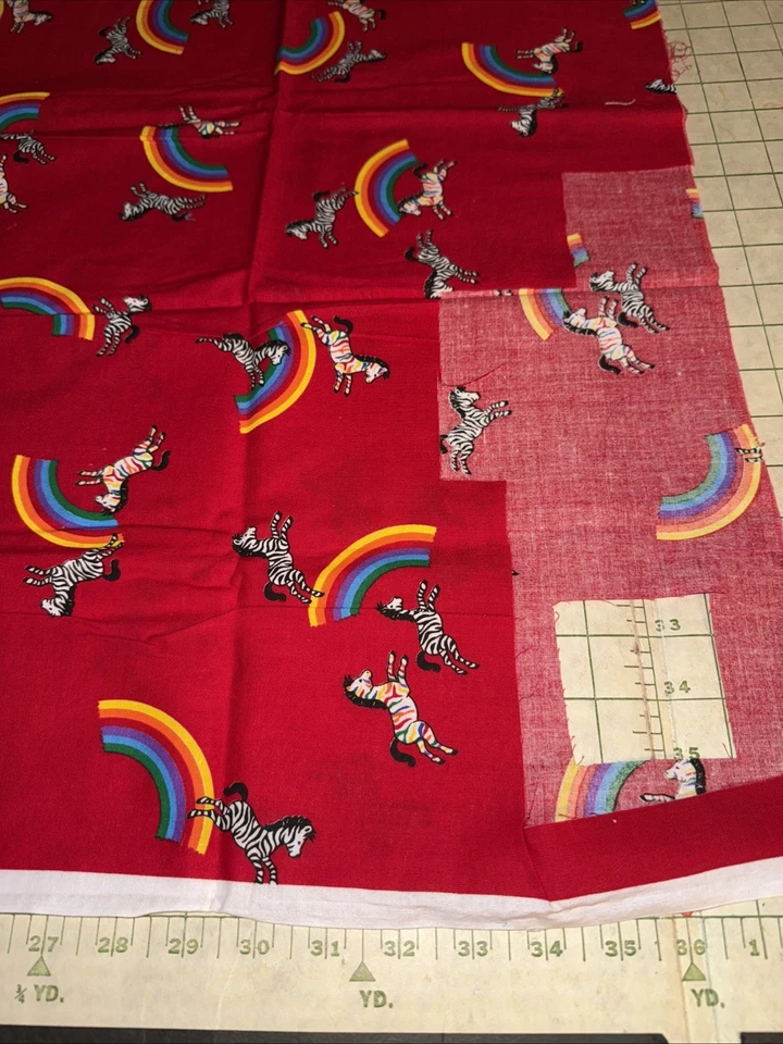 Cranston VIP Screen Print Red Rainbow & Zebras 31" Cotton Fabric Old Stock - Image 2 of 3