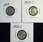 Roosevelt Dime lot  1953  P-D-S   90% Silver (Lot of 3)  (NR)
