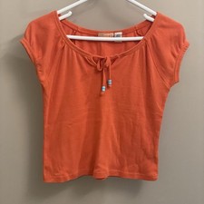 Vintage Carters Watch The Wear Youth Medium Orange Cap Sleeve Tie Shirt Crop Top