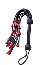 Black Cowhide Leather Flogger Whip 09 Braided Red Rose Long Falls Impactful Whip