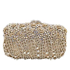 Flower Clutch Purse for Women Crystal Clutch Evening Bags Formal Party Rhines...